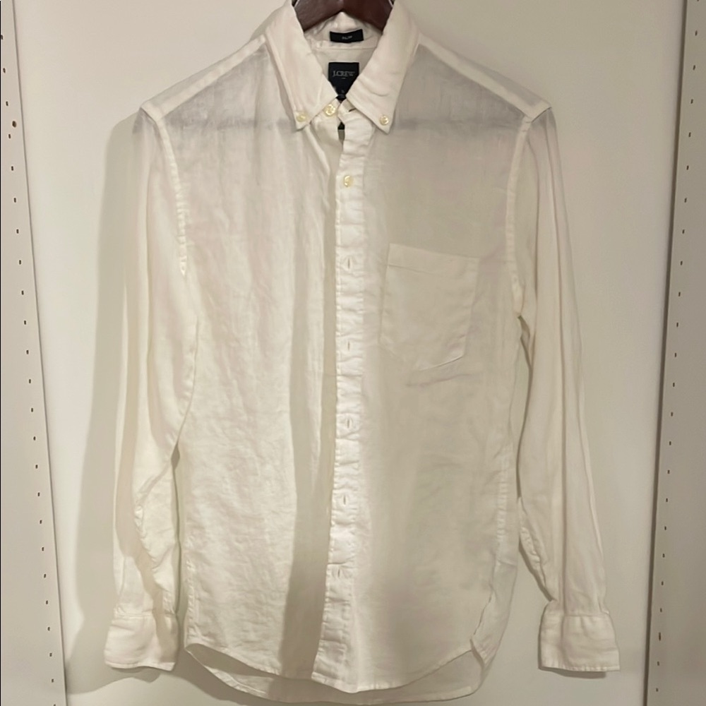 J. Crew Men’s White Casual Button Down Slim Linen Shirt Small